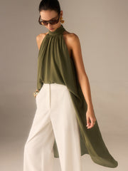 Halter-Neck Chiffon Long Top - Calestra