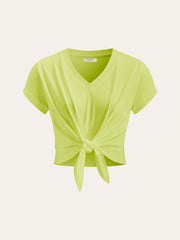 Knot Front V-Neck T-Shirt - Calestra