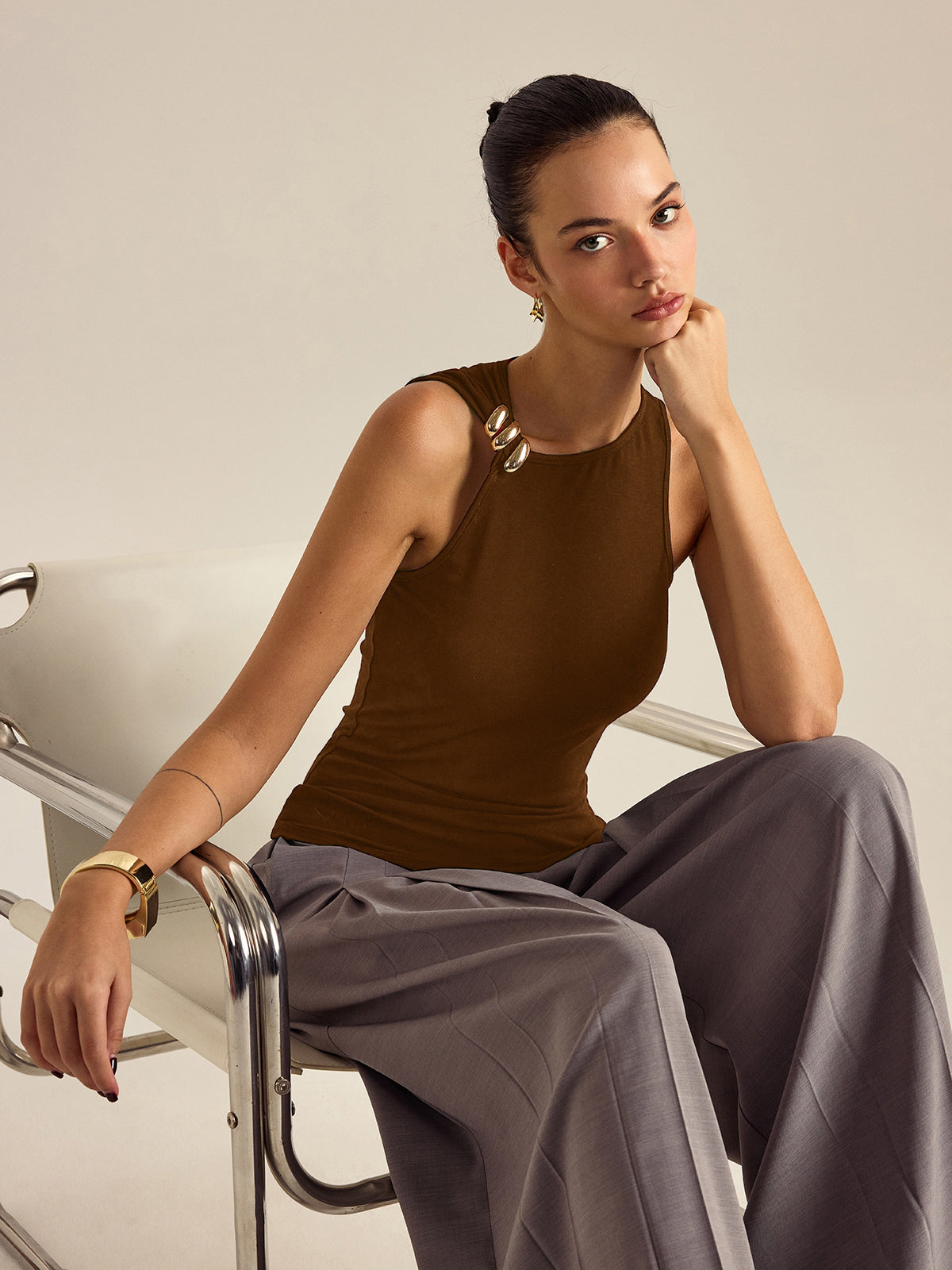 Metal Decor Sleeveless Top - Calestra