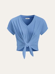 Knot Front V-Neck T-Shirt - Calestra