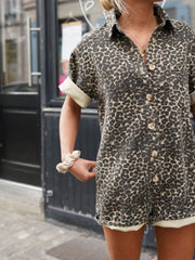 TradeTrends™ | Leopard Print Shirt Dress - Calestra
