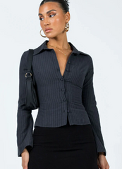 ✦ Elise Flared Pinstripe Blouse - Calestra