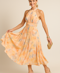 Evie™ - Elegant fitted watercolour print dress