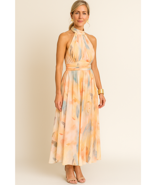 Evie™ - Elegant fitted watercolour print dress
