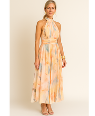 Evie™ - Elegant fitted watercolour print dress