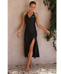 Noir Allure | Satin Halter Slip Dress