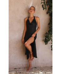 Noir Allure | Satin Halter Slip Dress