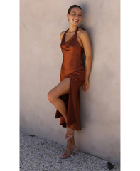 Noir Allure | Satin Halter Slip Dress