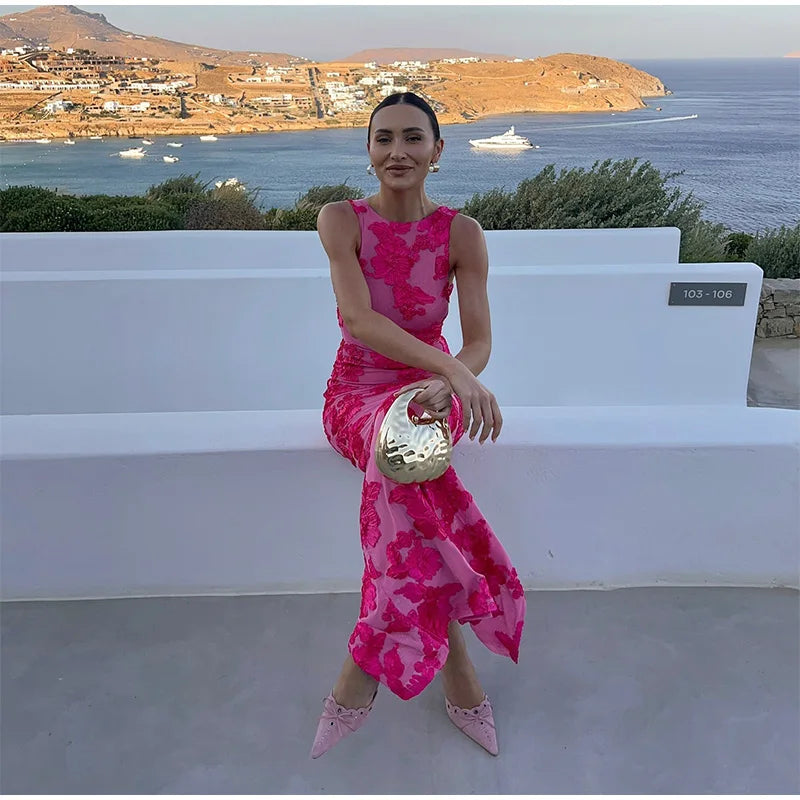 Iris | Floral Mesh Bodycon Evening Dress - Calestra