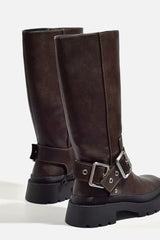Retro Buckle Knee-High Boots