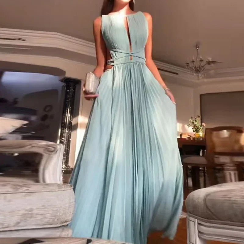 Liana | Backless Pleated Beach Dress - Calestra