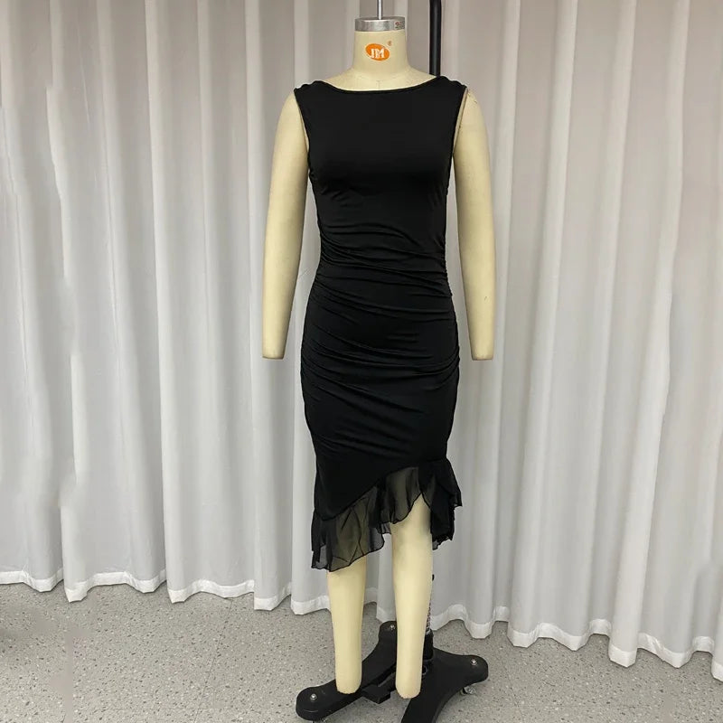 Lela™ Elegante Zwarte Rugloze Jurk - Calestra