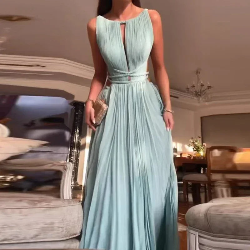 Liana | Backless Pleated Beach Dress - Calestra