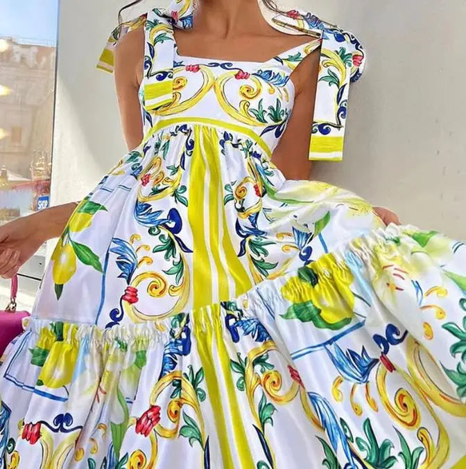 TradeTrends™ | Lace-Up Floral Maxi Dress - Calestra