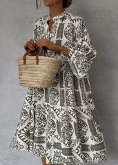 Adeline | Printed V-Neck A-Line Skirt Dress - Calestra