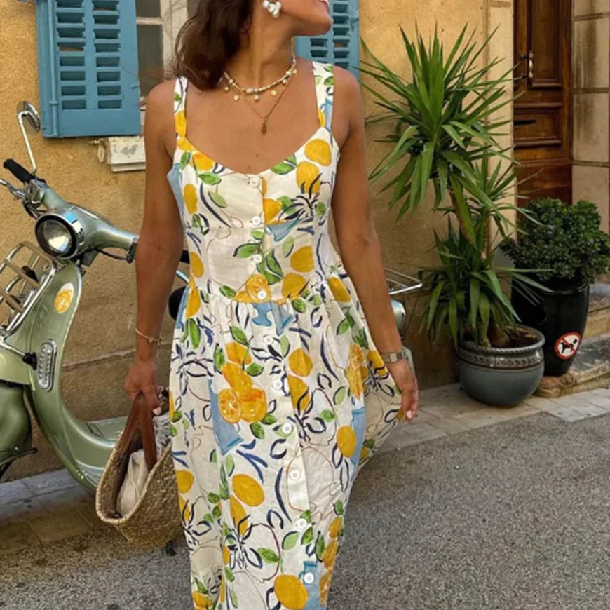 Marseille Lemon Midi Dress - Calestra