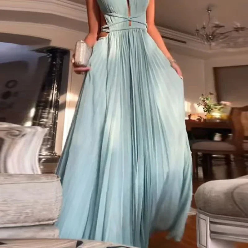 Liana | Backless Pleated Beach Dress - Calestra