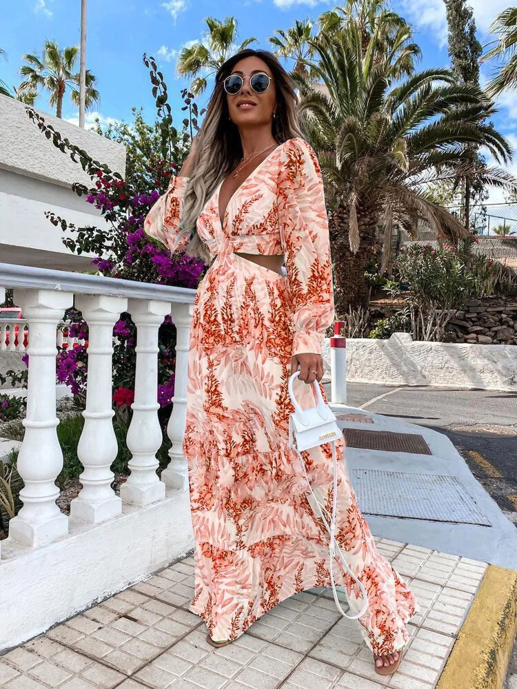 Amélie V-Neck Maxi Dress - Calestra
