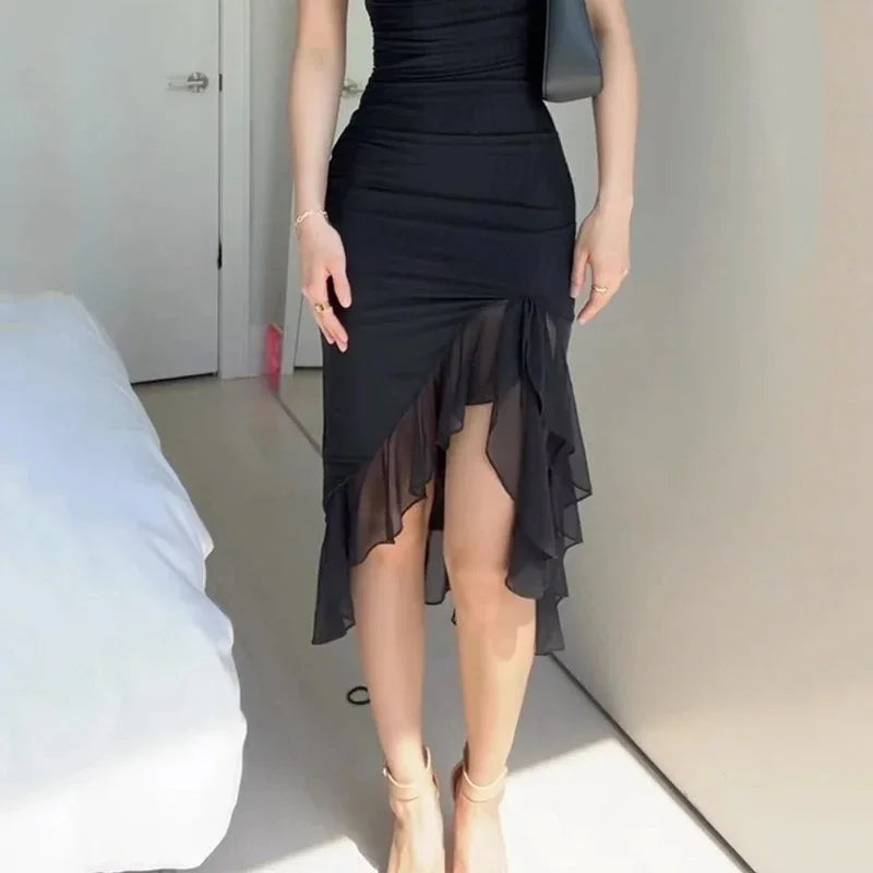 Lela™ Elegante Zwarte Rugloze Jurk - Calestra