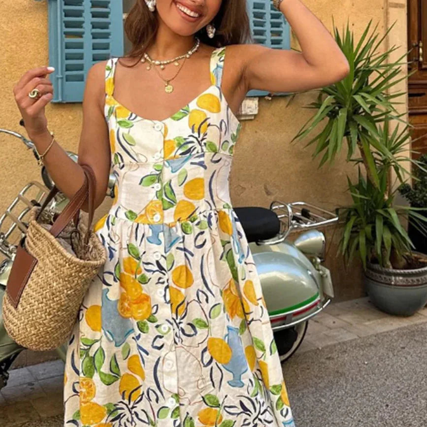 Marseille Lemon Midi Dress - Calestra