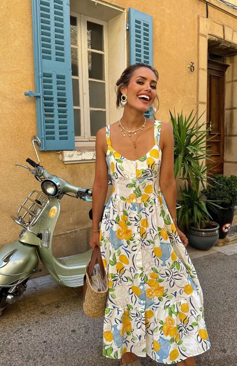 Marseille Lemon Midi Dress - Calestra