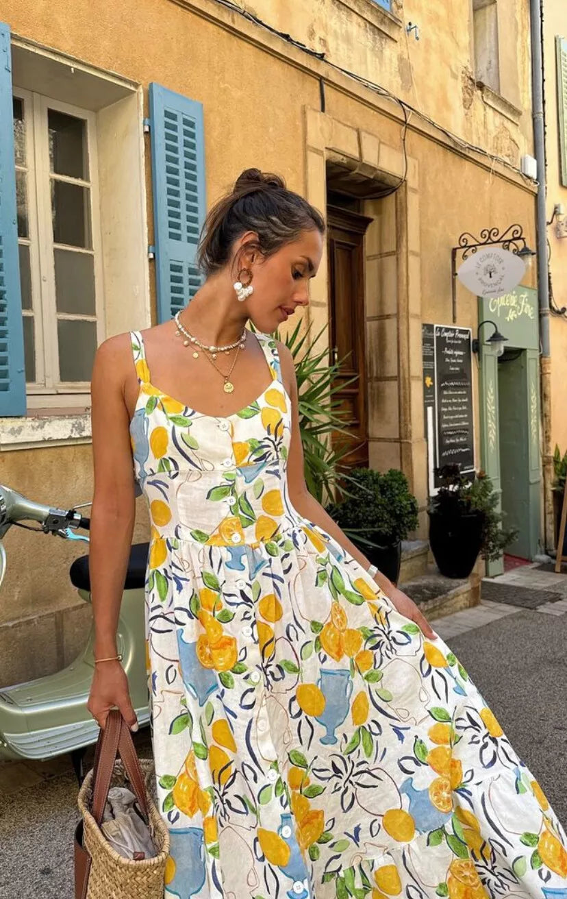 Marseille Lemon Midi Dress - Calestra
