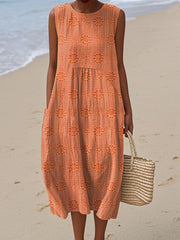 Elegant Sleeveless Cotton Pocket Dress