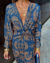 Janella - Vintage Draped Long Sleeve Midi Dress - Calestra
