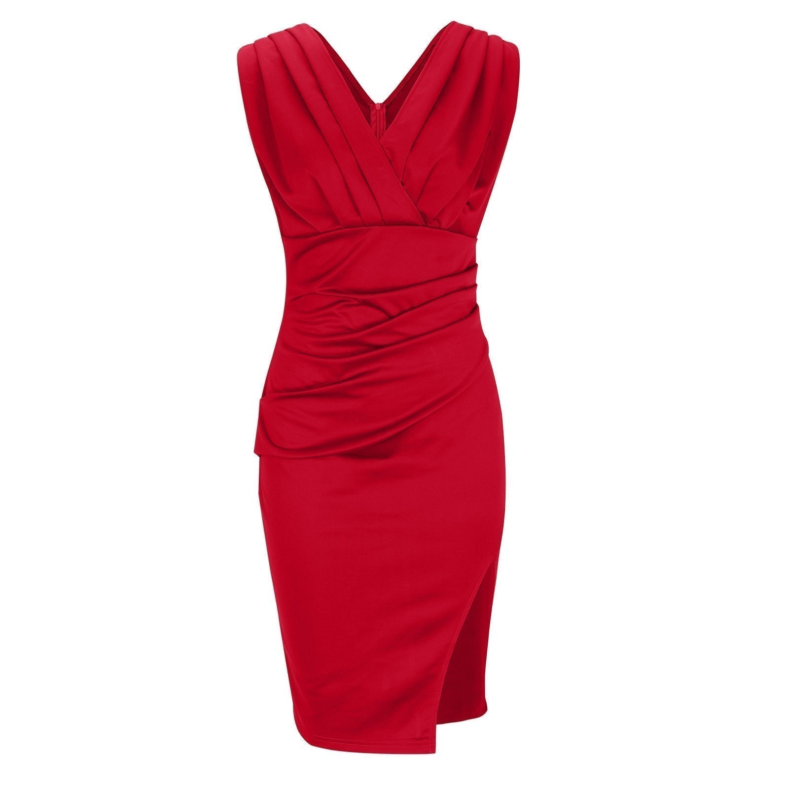 Estelle | Fitted Dress with V-Neckline and Slit - Calestra