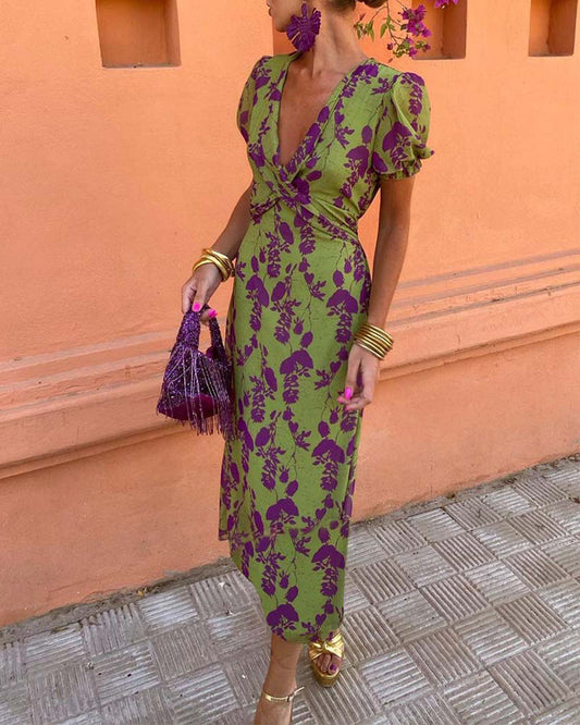 Angelina - Stunning V-Neck Midi Dress - Calestra