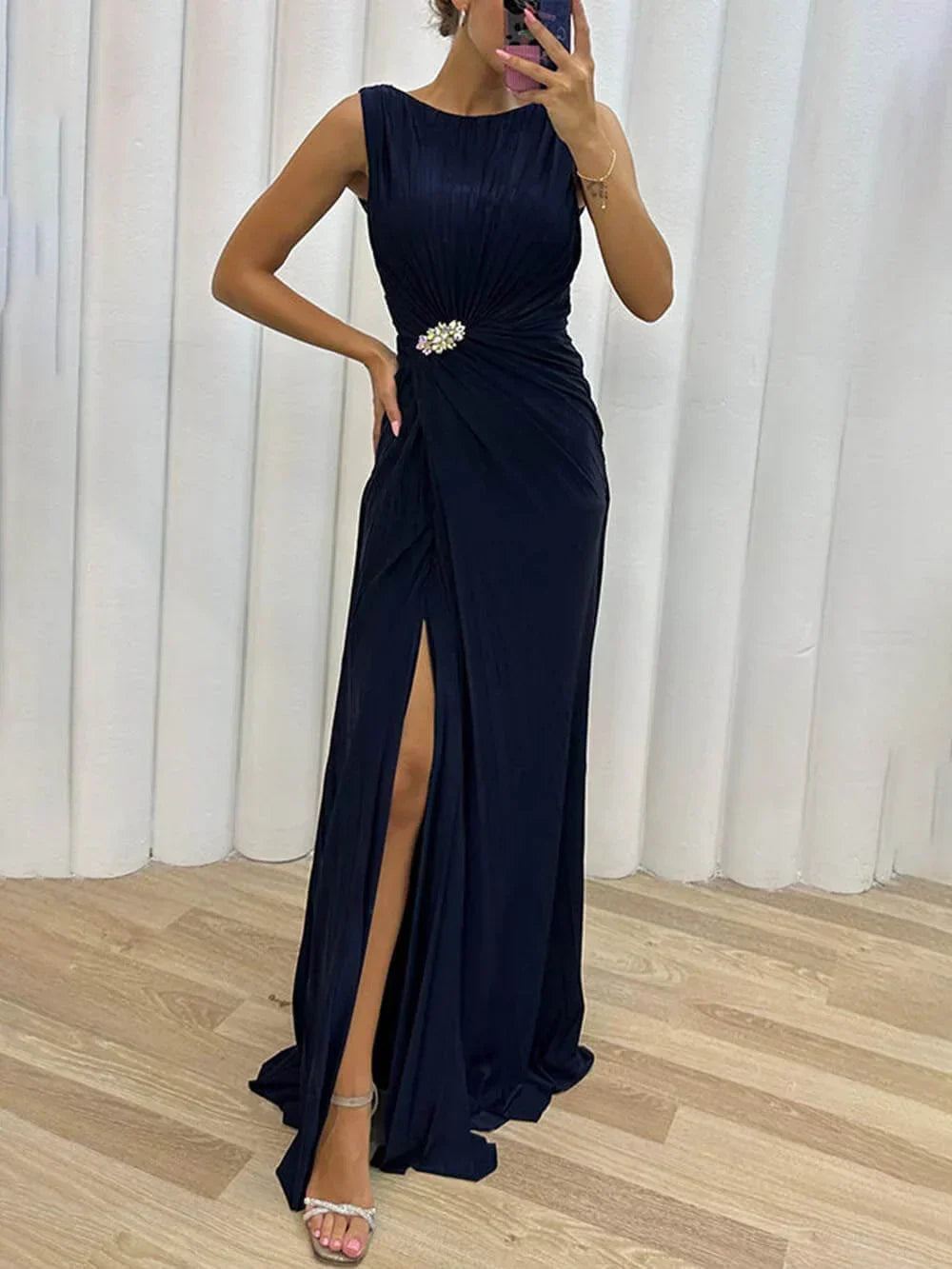 Davine Pleated Maxi Evening Dress - Calestra