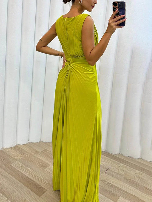 Davine Pleated Maxi Evening Dress - Calestra