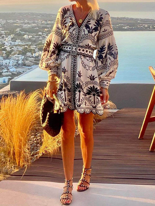 Fashion Printed Beach Loose Mini Dress - Calestra