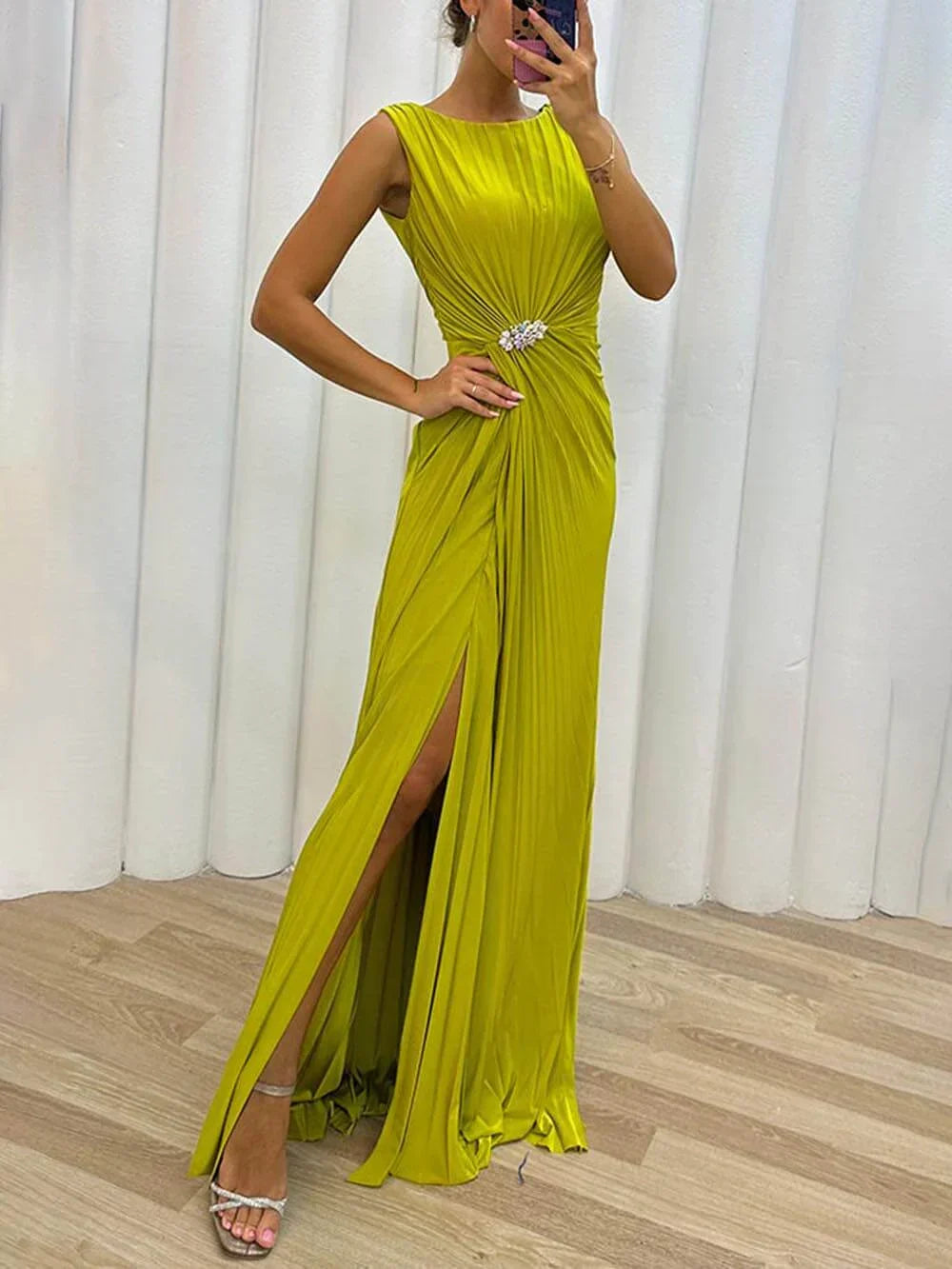 Davine Pleated Maxi Evening Dress - Calestra