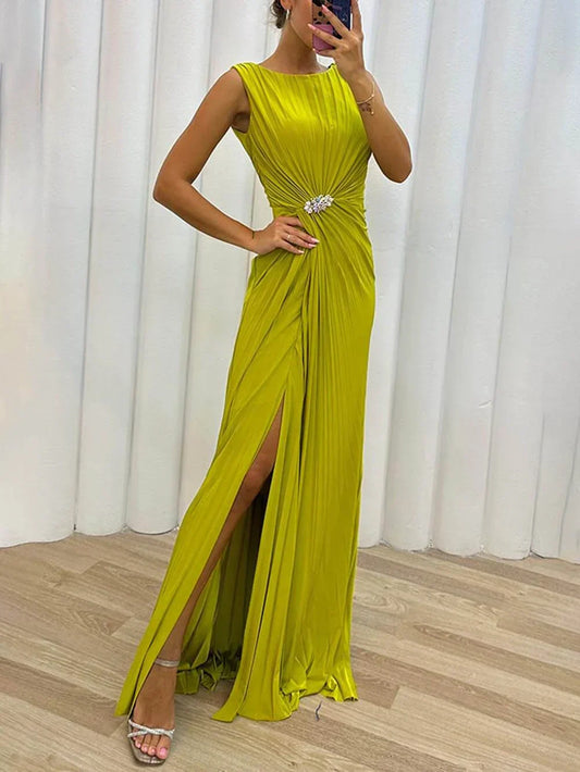 Davine Pleated Maxi Evening Dress - Calestra