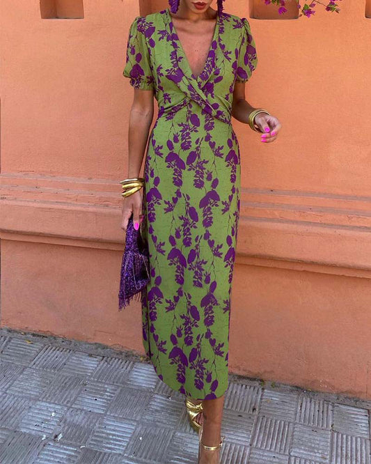 Angelina - Stunning V-Neck Midi Dress - Calestra
