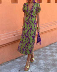 Angelina - Stunning V-Neck Midi Dress - Calestra