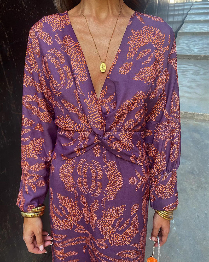 Janella - Vintage Draped Long Sleeve Midi Dress - Calestra