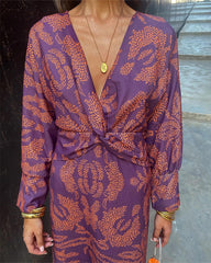 Janella - Vintage Draped Long Sleeve Midi Dress - Calestra