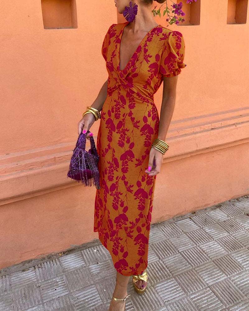 Angelina - Stunning V-Neck Midi Dress - Calestra