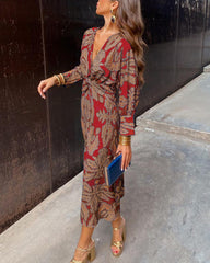 Janella - Vintage Draped Long Sleeve Midi Dress - Calestra