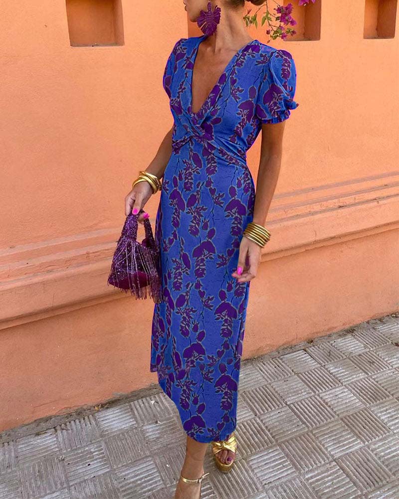 Angelina - Stunning V-Neck Midi Dress - Calestra