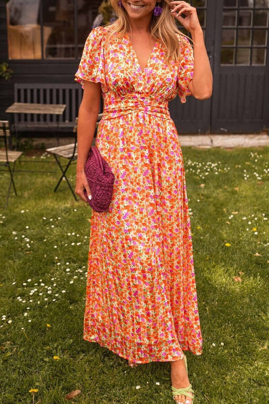 Sandra Elegant V-Neck Maxi Dress - Calestra