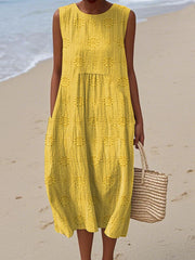 Elegant Sleeveless Cotton Pocket Dress