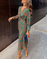 Janella - Vintage Draped Long Sleeve Midi Dress - Calestra