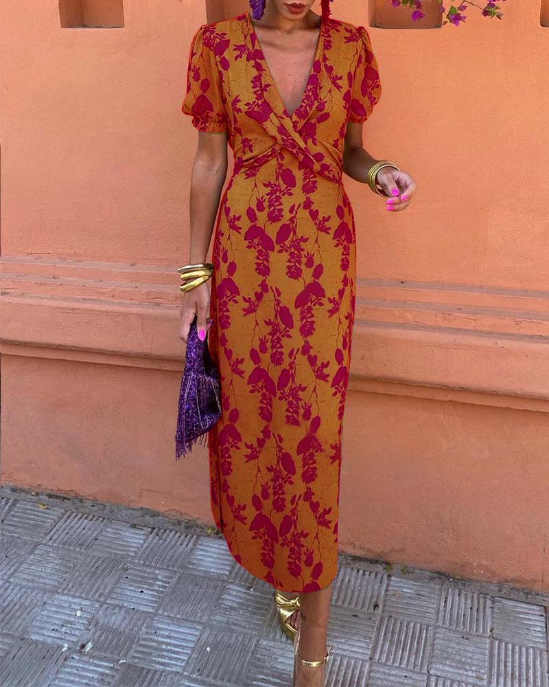 Angelina - Stunning V-Neck Midi Dress - Calestra