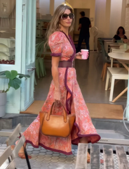 Elegant Pink Short Sleeve Maxi Dress - Calestra