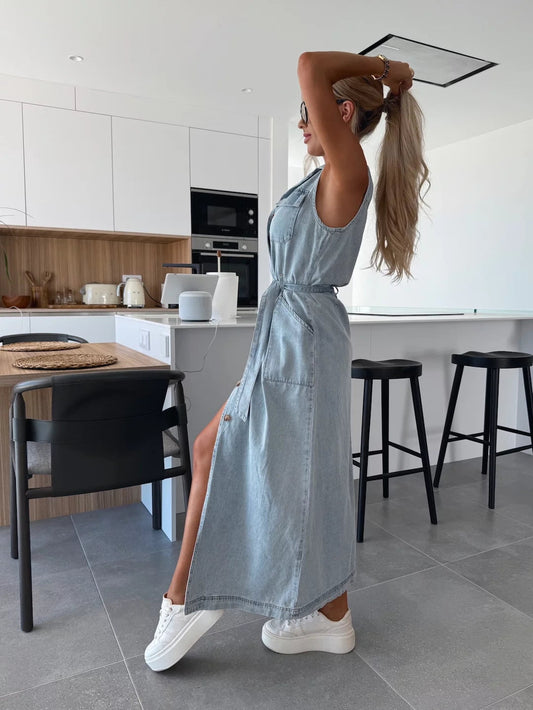 Louisa | Maxi Denim Dress - Calestra