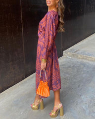Janella - Vintage Draped Long Sleeve Midi Dress - Calestra