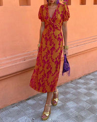 Angelina - Stunning V-Neck Midi Dress - Calestra